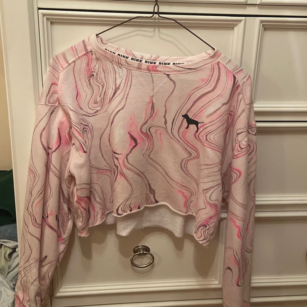 Pink Cropped Crewneck Sweatshirt